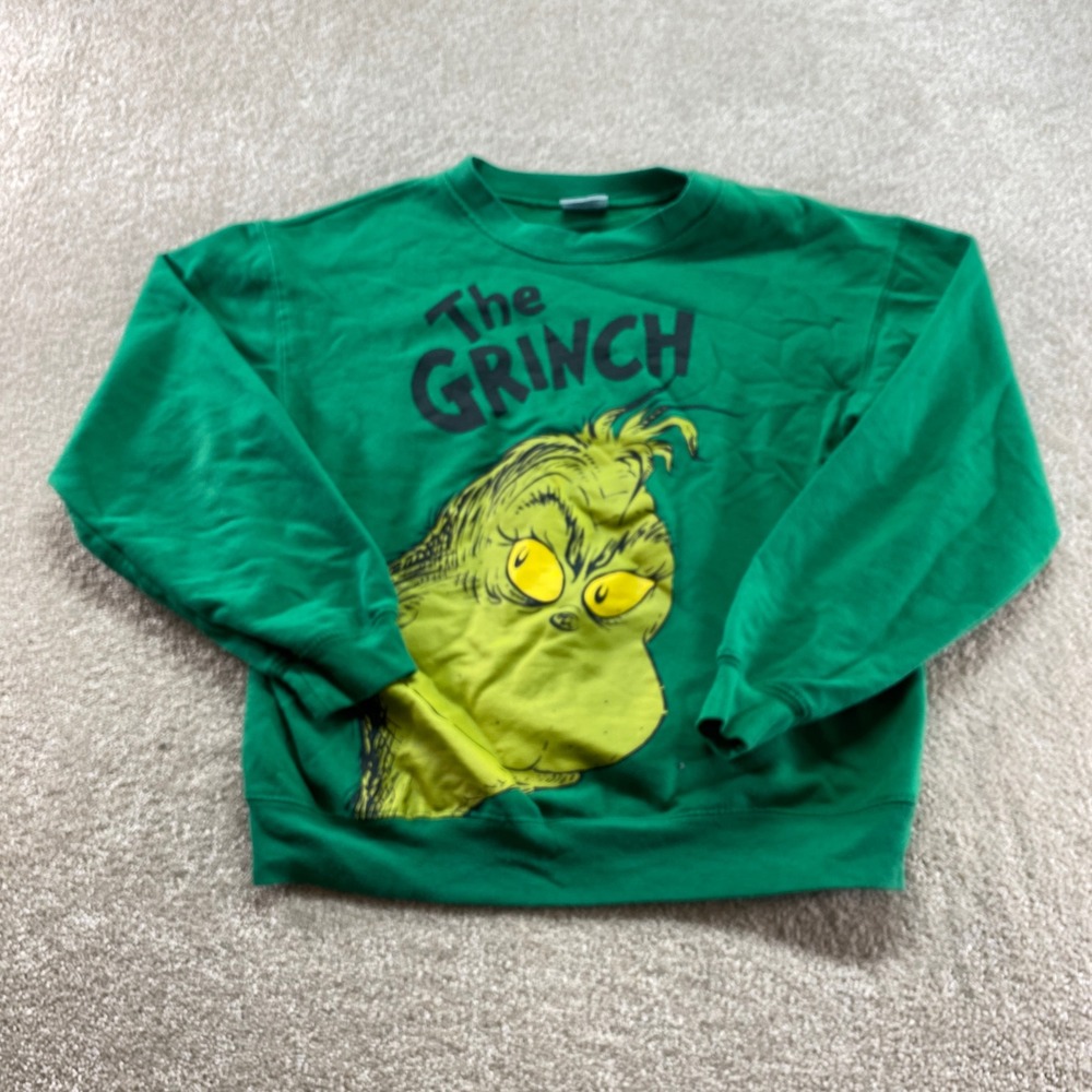 Dr. Seuss The Grinch Sweatshirt Mens Small Green Holiday Graphic Crewneck Fleece